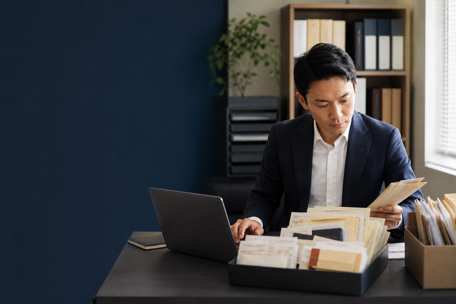 士業事務所で領収書と顧客資料を整理する専門家
